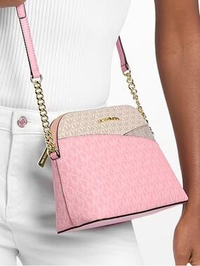 Michael Kors Pink and Beige Signature Colorblock Crossbody